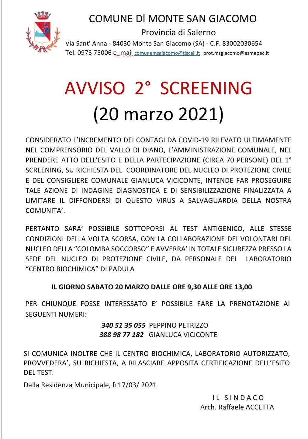 Avviso 2° Screening